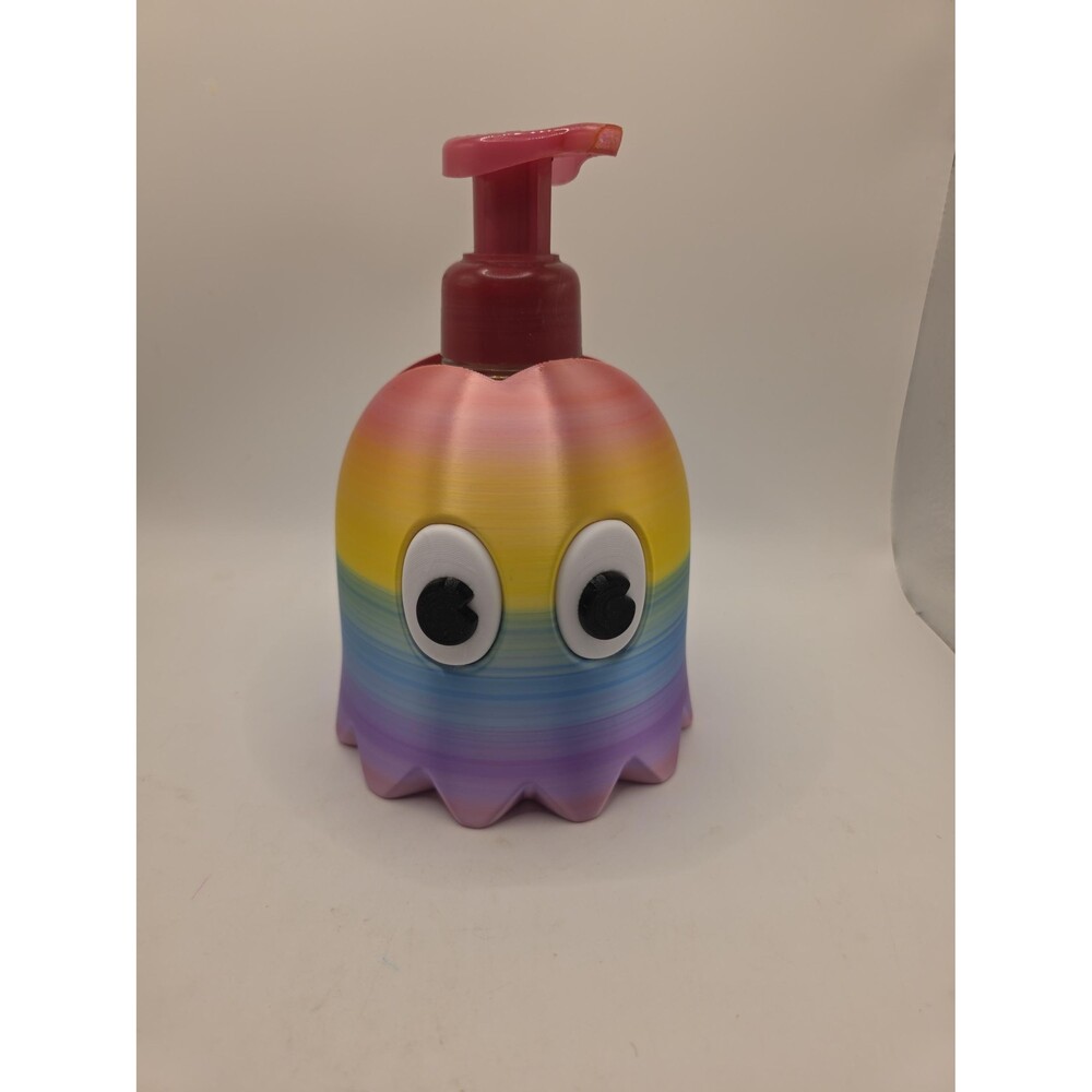 Rainbow Ghost Soap Dispenser – 3D Printed Gaming Bathroom Decor, Arcade Inspired